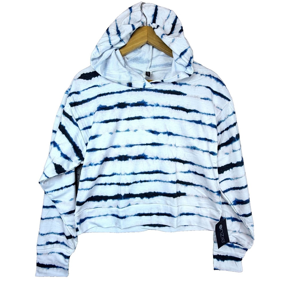 Onzie Cropped Hoodie Women M/L White Tie Dye Stretch Santorini Yoga‎ Athleisure